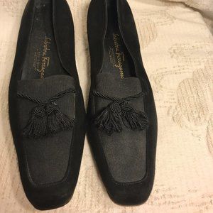 Ferragamo Black Suede Women's Moccasins w/ Tassel
